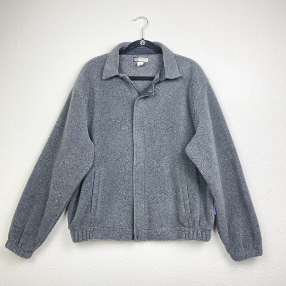 Hood River Men's Large Malden Mills Polar Fleece Jacket Full Zip Collared Grey - Picture 1 of 16